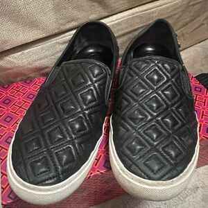Tory Burch Black Quilted Slip-On Sneakers